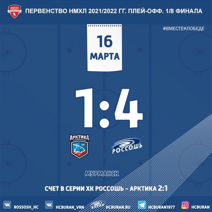 ХК "Россошь" повел 2:1 в серии с "Арктикой